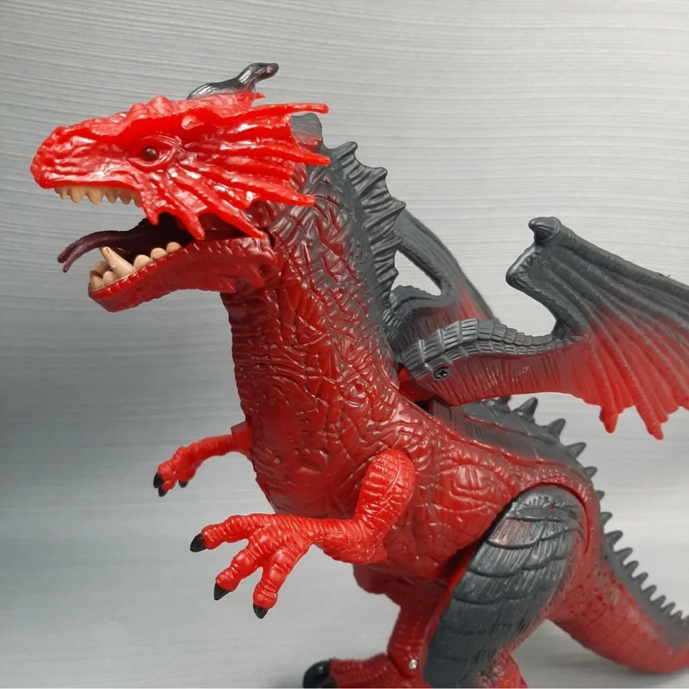 Red Black Dragon Battery Op. Toy Walks Lights Sound Head/Wings Move Tested Works